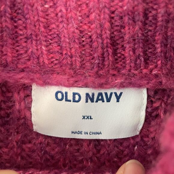 OLD NAVY Pullover Turtleneck Chunky Knit Sweater Women XXL Hot Pink Wool Blend - Picture 3 of 8